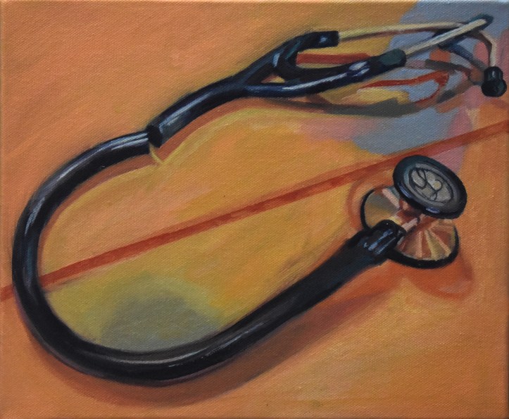 Oil painting of a broken stethoscope